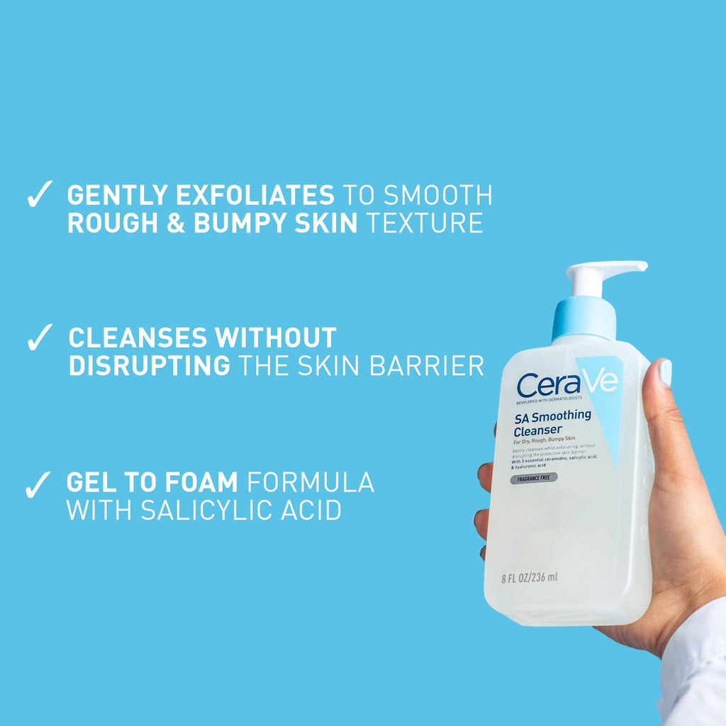 CeraVe SA Smoothing Cleanser with Salicylic Acid for Dry, Rough & Bumpy Skin 473ml, 3 Essential Ceramides, Dermatological Skincare, Hyaluronic Acid, Fragrance-Free - Damaged Box