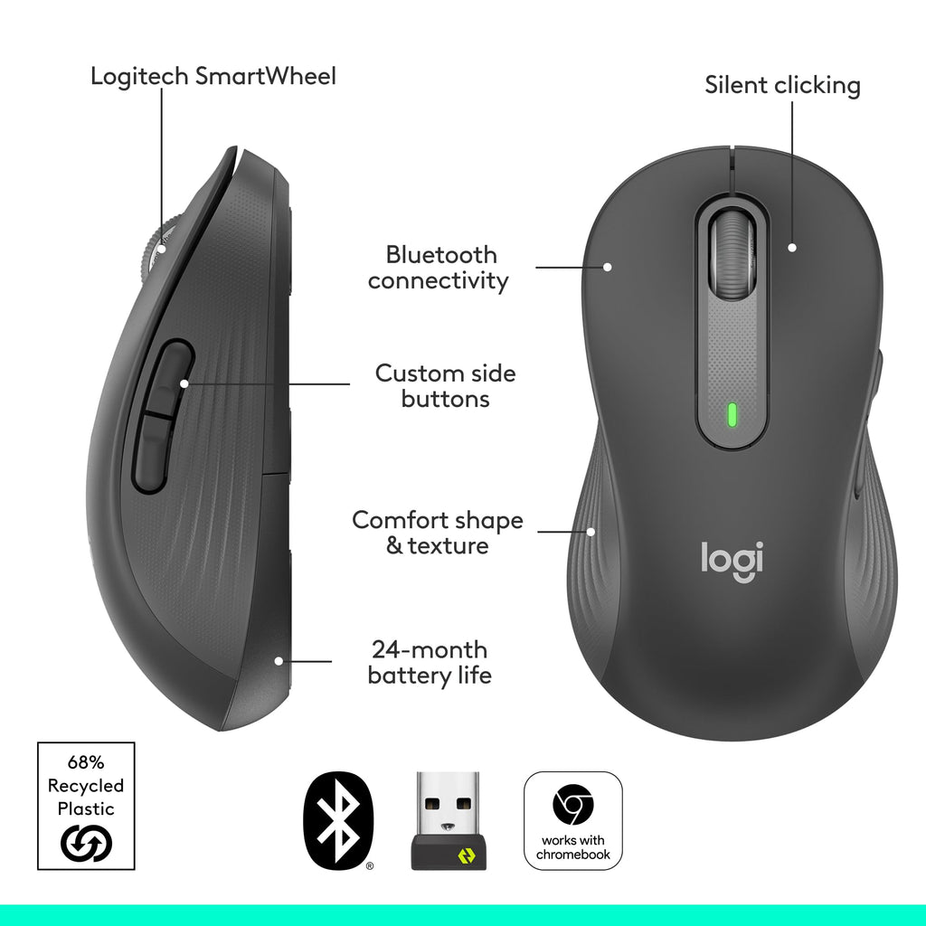 Logitech Signature M650 L Left Wireless Mouse - For Large Sized Left Hands - New