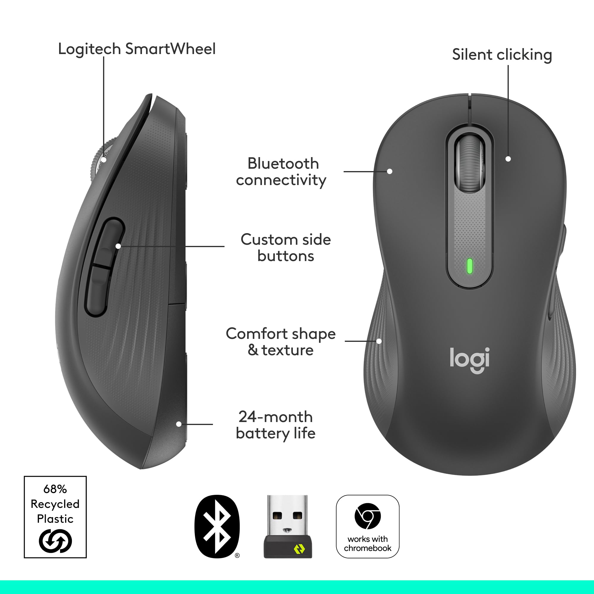 Logitech Signature M650 L Left Wireless Mouse - For Large Sized Left Hands - New