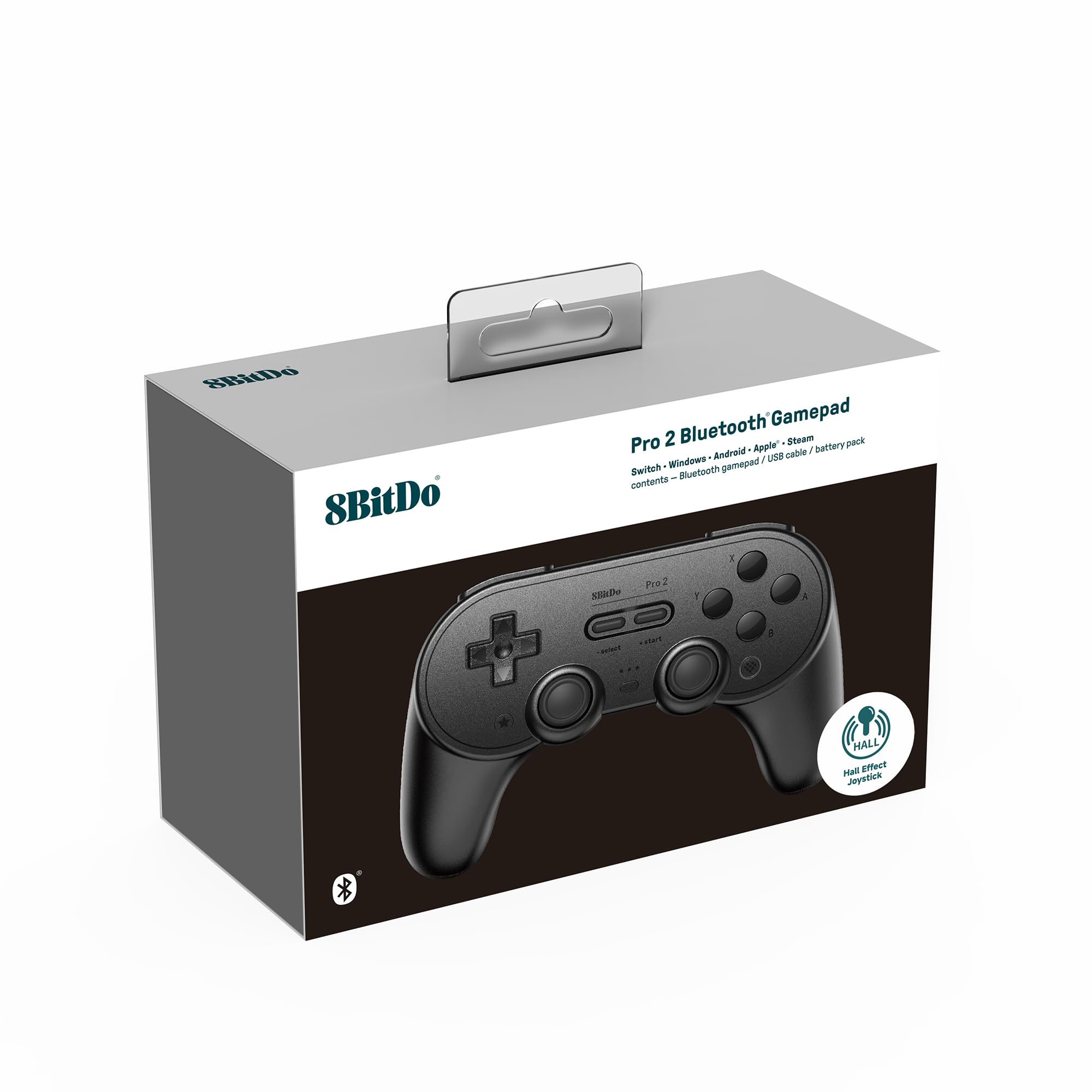 8Bitdo Pro 2 Bluetooth Controller for Switch, Switch 2, Hall Effect Joystick Update, Wireless Gaming Controller for Switch, PC, Android, and Steam Deck & Apple (Black Edition) - Damaged Box