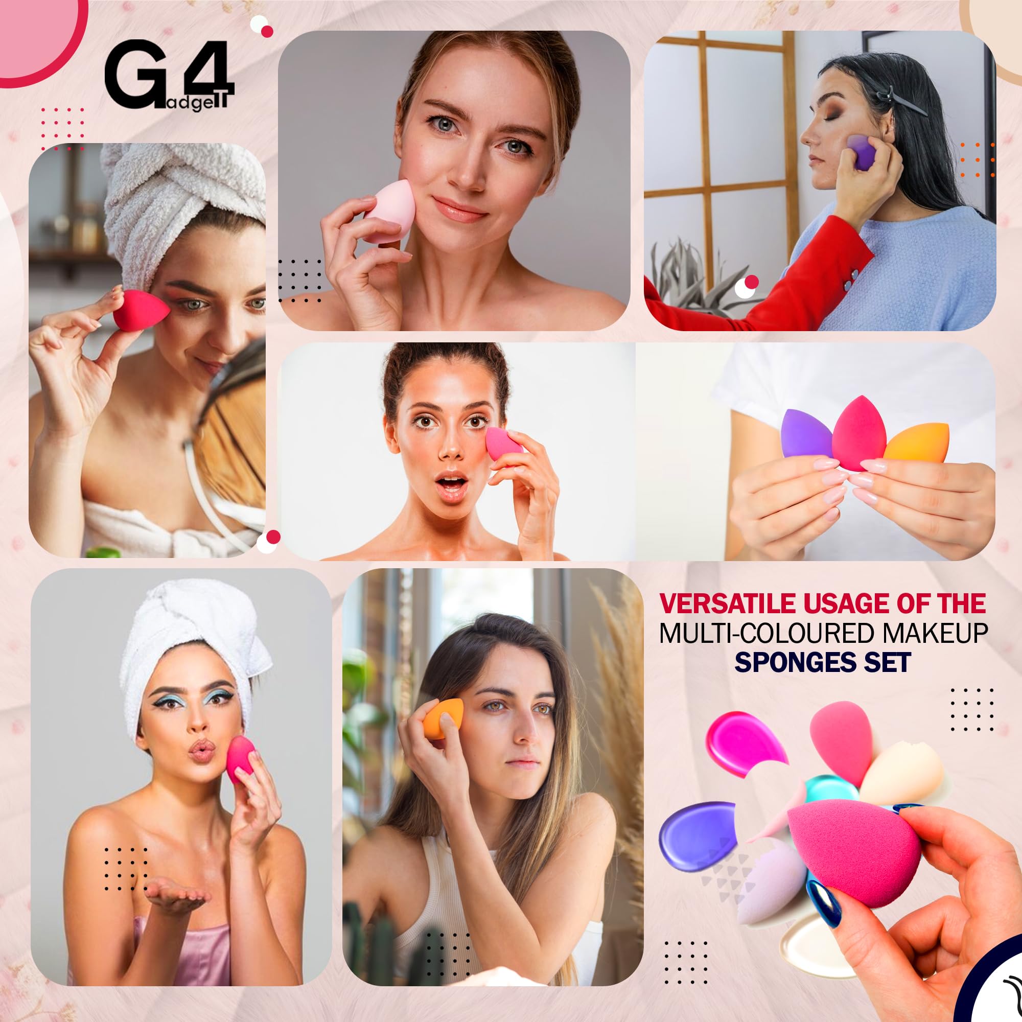 G4GADGET 12 PCS Multi-Coloured Makeup Sponges Set - Non-Latex Blender for Foundation Wet & Dry Use - Damaged Box