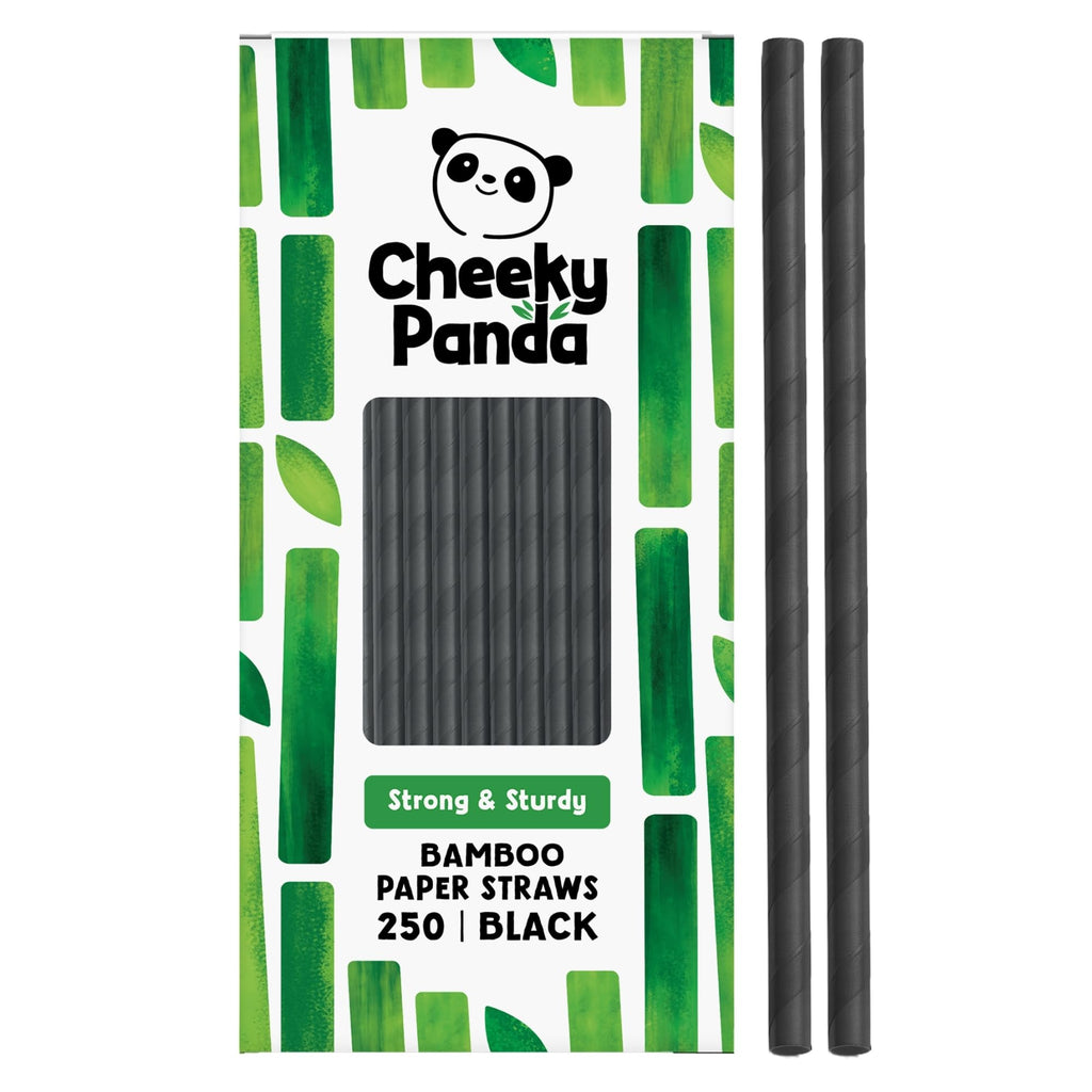 The Cheeky Panda Bamboo Paper Straws - 250 Black Drinking Straws Biodegradable Eco-Friendly - Damaged Box