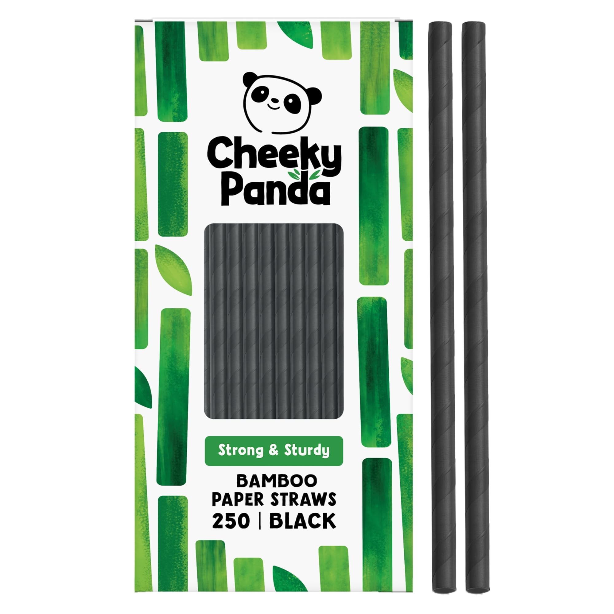 The Cheeky Panda Bamboo Paper Straws - 250 Black Drinking Straws Biodegradable Eco-Friendly - Damaged Box