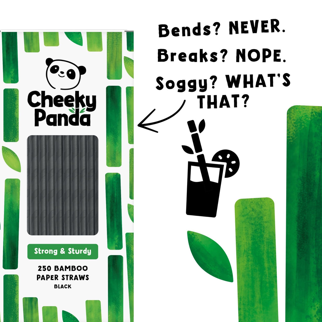 The Cheeky Panda Bamboo Paper Straws - 250 Black Drinking Straws Biodegradable Eco-Friendly - Damaged Box