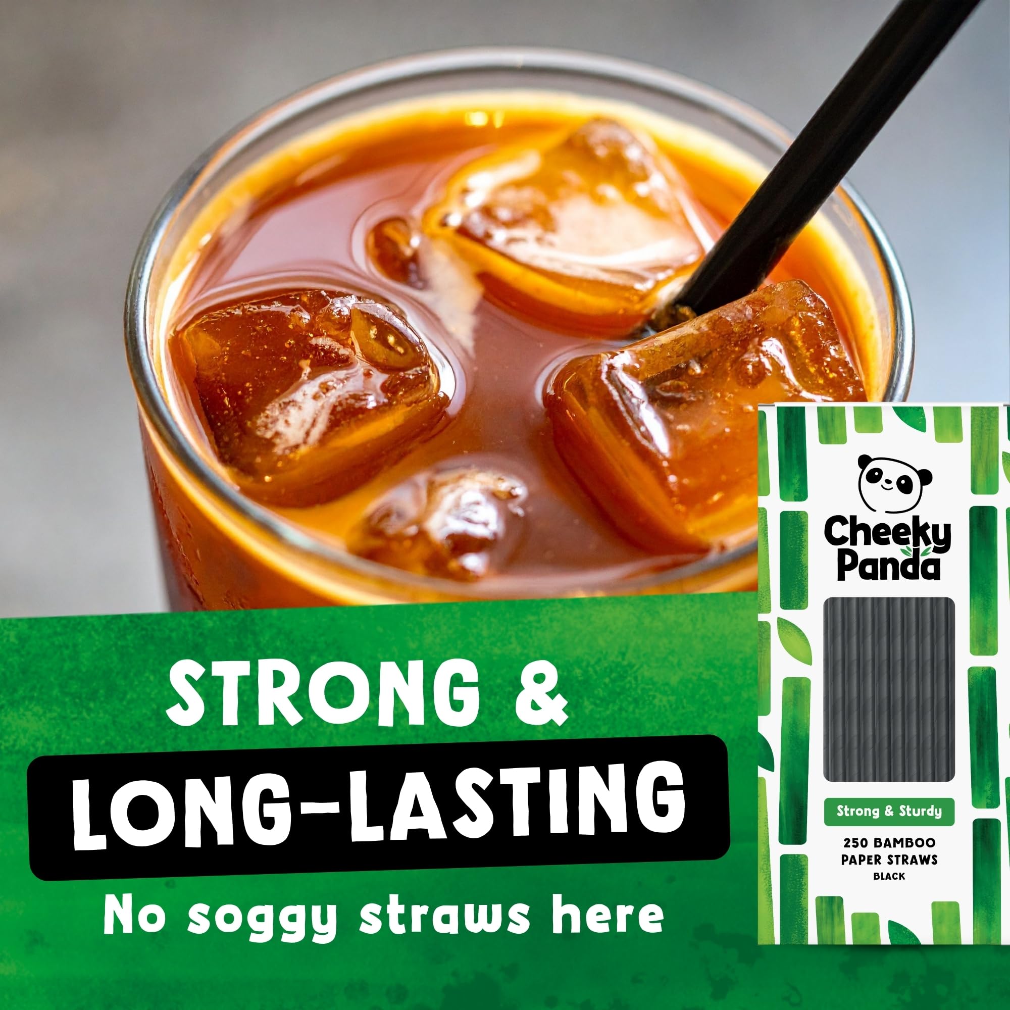 The Cheeky Panda Bamboo Paper Straws - 250 Black Drinking Straws Biodegradable Eco-Friendly - Damaged Box