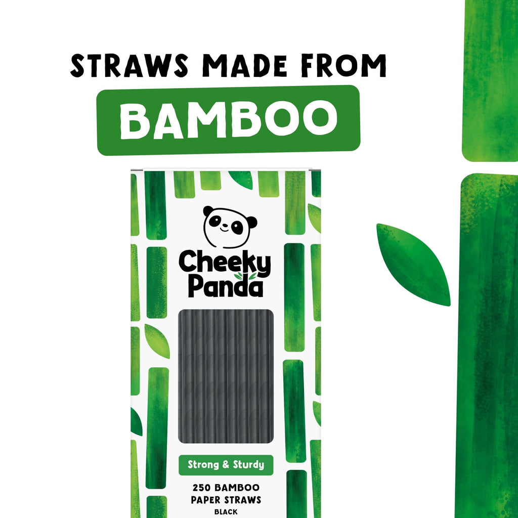 The Cheeky Panda Bamboo Paper Straws - 250 Black Drinking Straws Biodegradable Eco-Friendly - Damaged Box