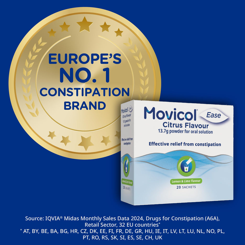 Movicol Ease Stick Sachets - Citrus - 20 Sachets - Constipation Relief for Adults - Laxative - Softens Stool - Damaged Box - BBE 09/2027