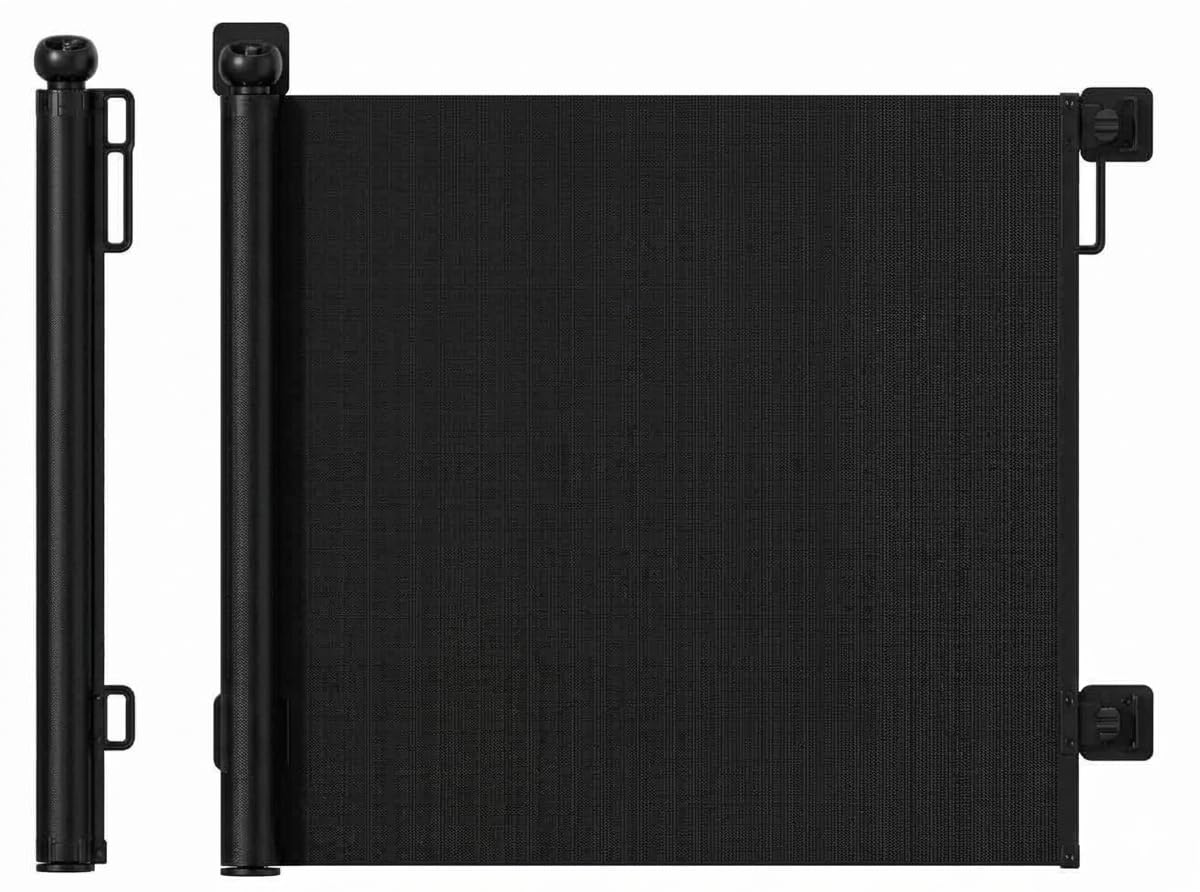 Cuddle Joy Retractable Stair Gate - 150x80cm Extendable Baby Pet Safety Barrier - 2-Step Lock, One-Handed, Black - Very Good