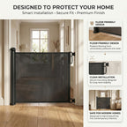 Cuddle Joy Retractable Stair Gate - 150x80cm Extendable Baby Pet Safety Barrier - 2-Step Lock, One-Handed, Black - Very Good