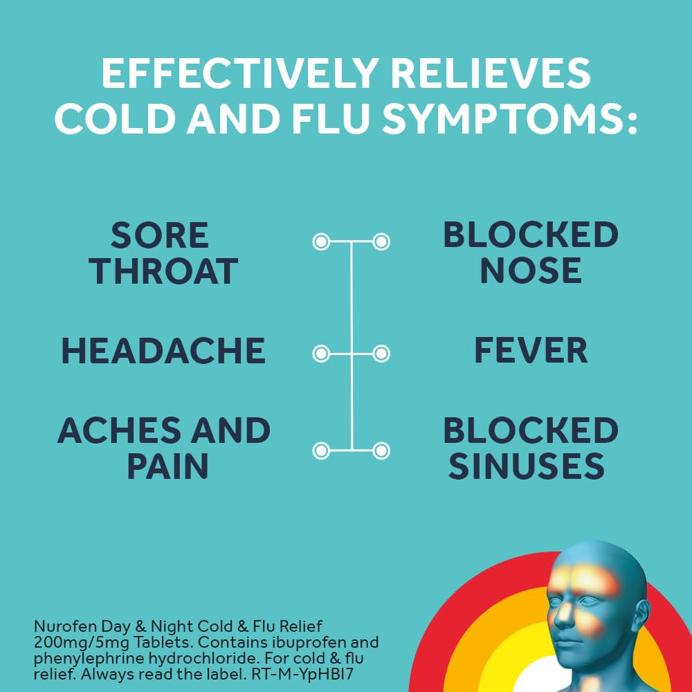 Nurofen Cold & Flu Tablets 200mg/5mg - 16 Pack - Sinus Sore Throat Congestion Nasal Relief Medication - Damaged Box - BBE 07/2027