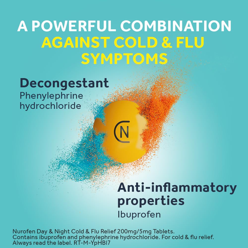 Nurofen Cold & Flu Tablets 200mg/5mg - 16 Pack - Sinus Sore Throat Congestion Nasal Relief Medication - Damaged Box - BBE 07/2027