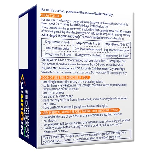 NiQuitin 2mg Nicotine Lozenges - 72 Mint Lozenges - Stop Smoking Aid - Craving Relief - Quit Vaping - Damaged Box - BBE 11/2026