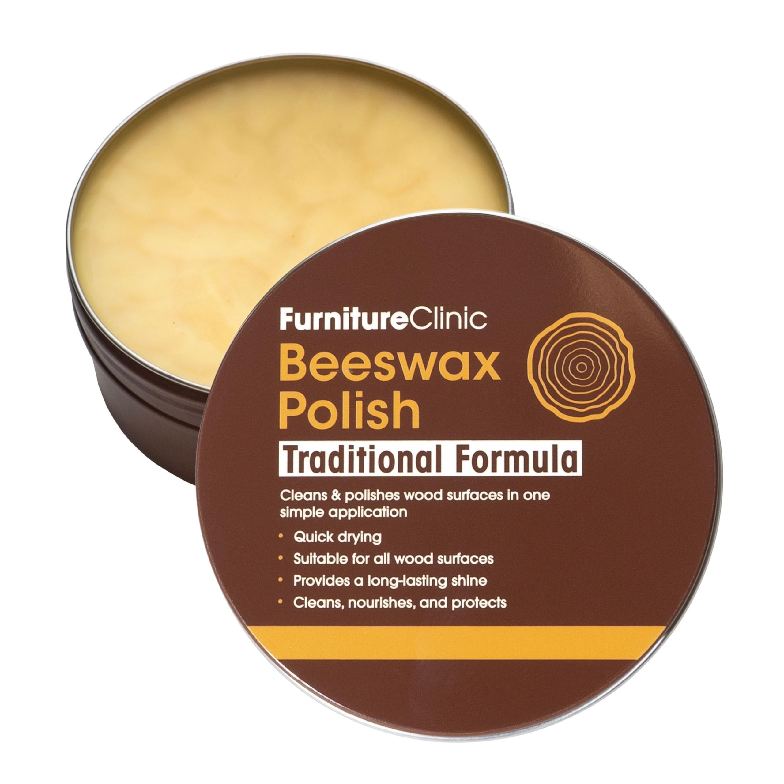 Furniture Clinic Clear Beeswax Polish for Wood & Furniture - 200ml Natural Wax Protectant for Wooden Surfaces - Damaged Box