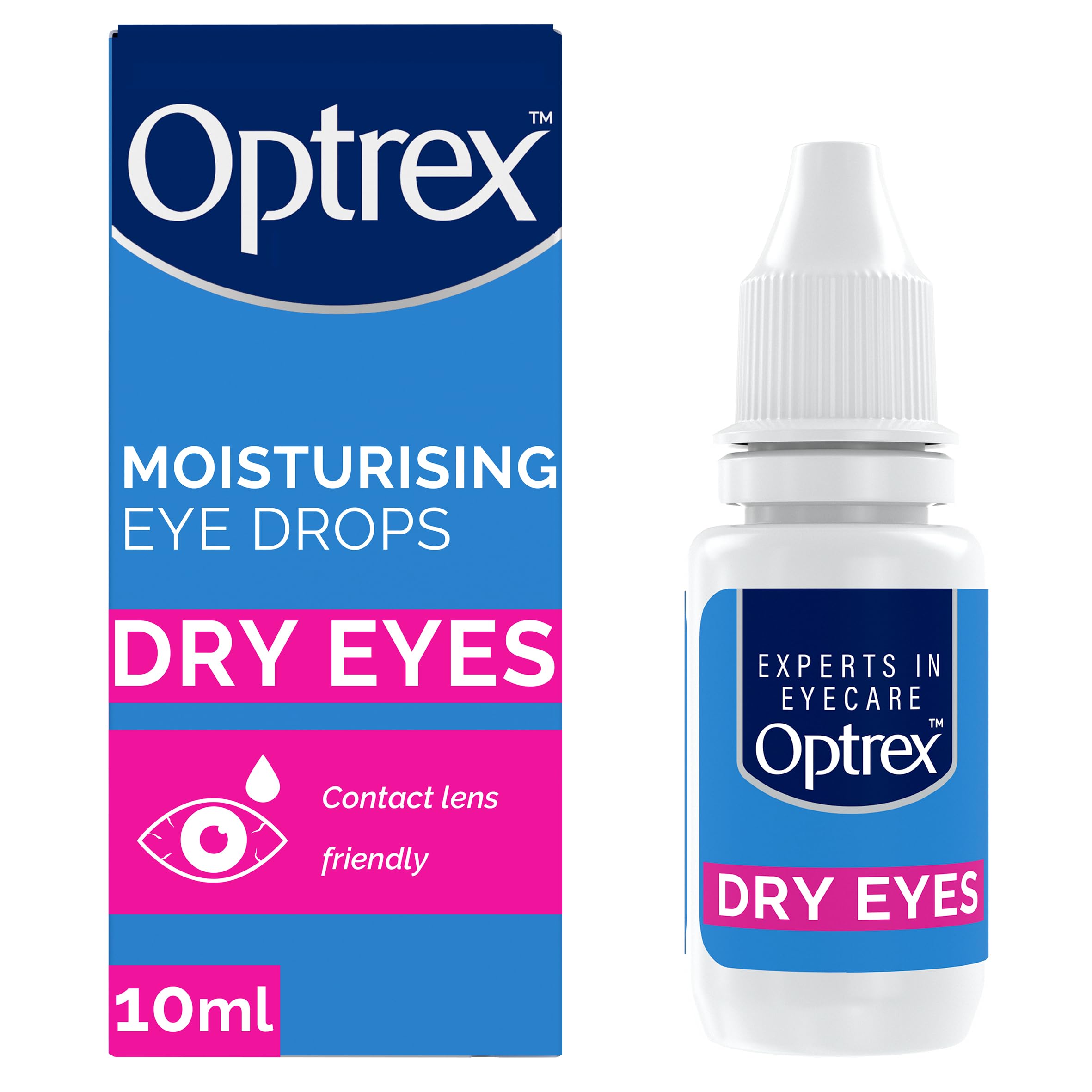 Optrex Moisturising Eye Drops 10ml - Contact Lens Safe - Dry & Sensitive Eyes - Soothes Irritation & Hydrates - Damaged Box - BBE 07/2028
