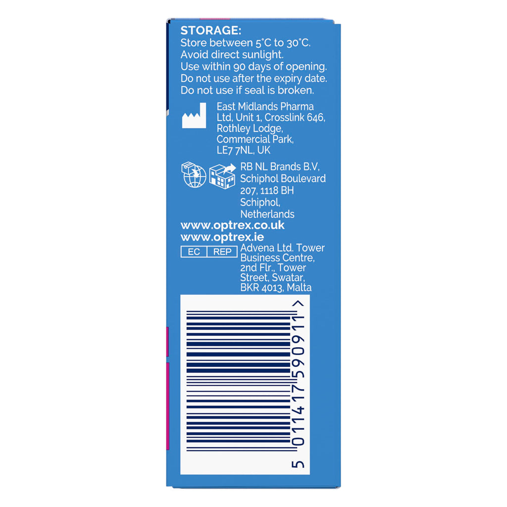 Optrex Moisturising Eye Drops 10ml - Contact Lens Safe - Dry & Sensitive Eyes - Soothes Irritation & Hydrates - Damaged Box - BBE 07/2028