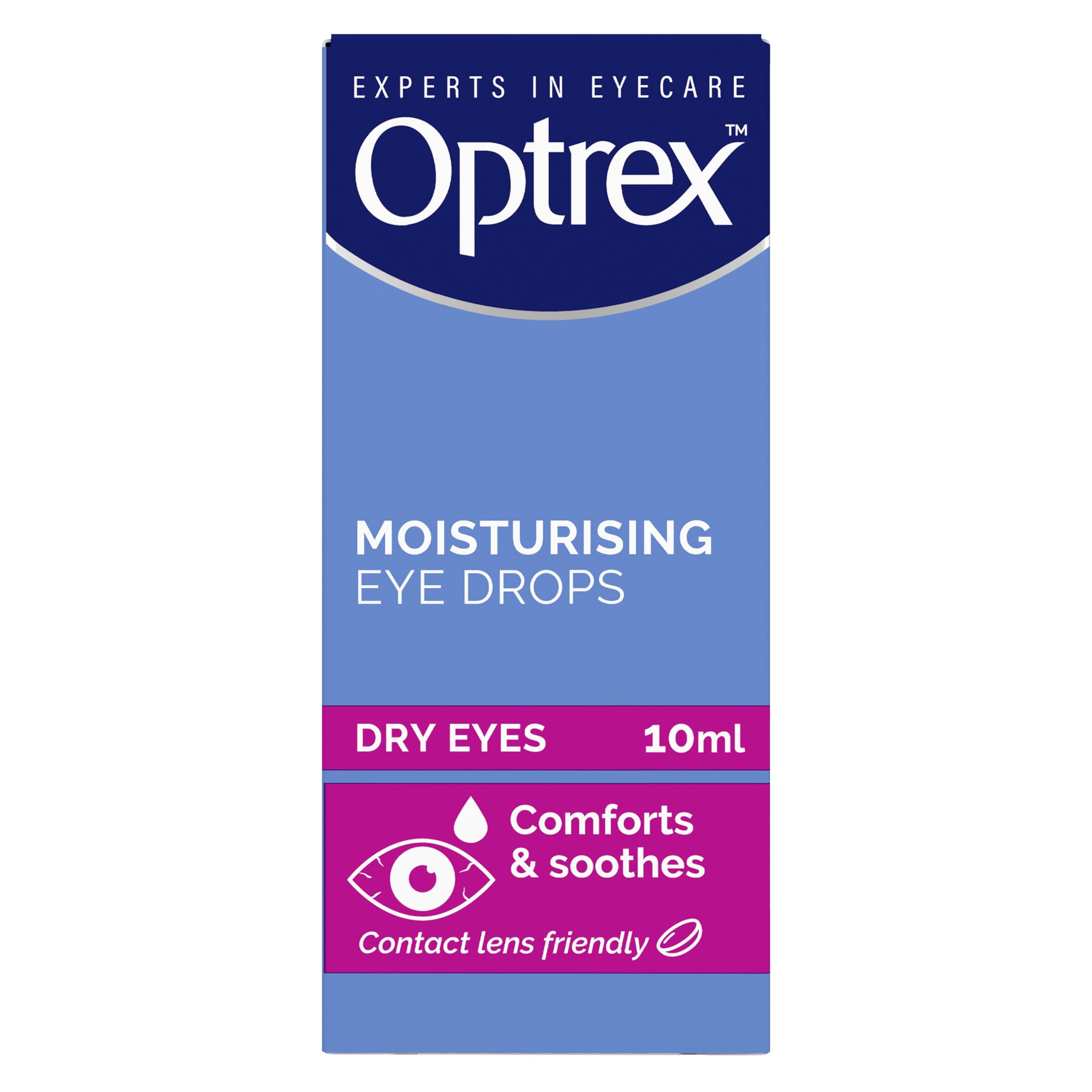 Optrex Moisturising Eye Drops 10ml - Contact Lens Safe - Dry & Sensitive Eyes - Soothes Irritation & Hydrates - Damaged Box - BBE 07/2028