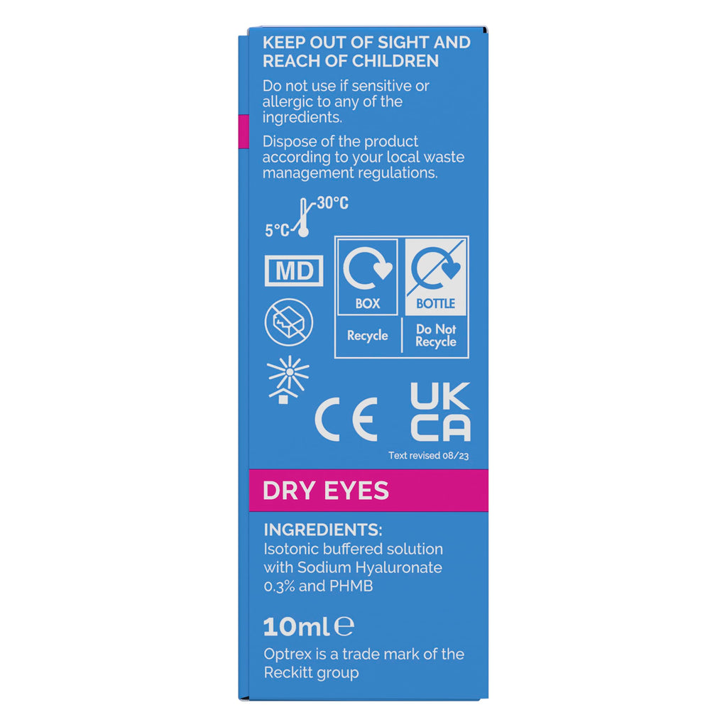 Optrex Moisturising Eye Drops 10ml - Contact Lens Safe - Dry & Sensitive Eyes - Soothes Irritation & Hydrates - Damaged Box - BBE 07/2028