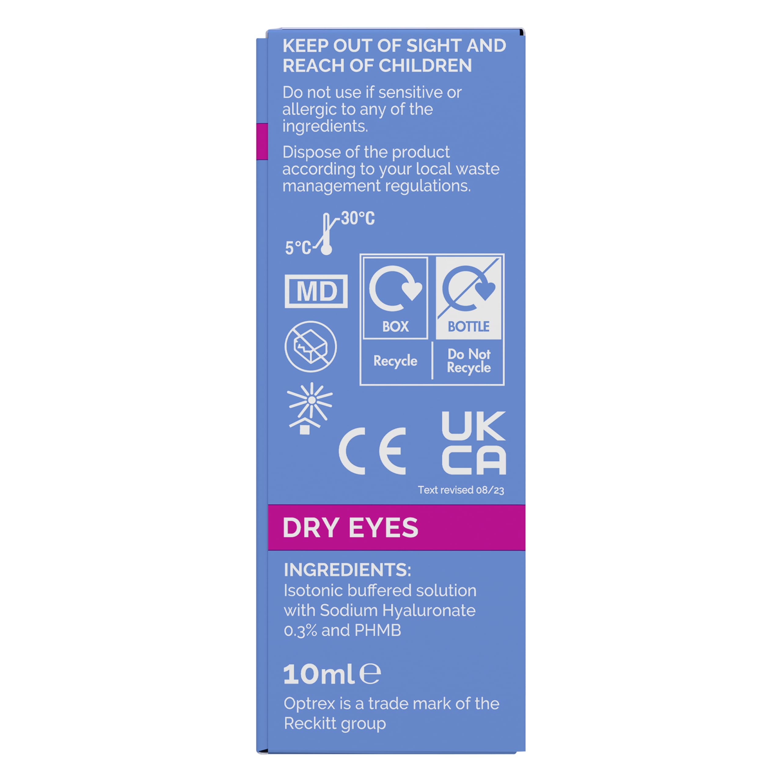 Optrex Moisturising Eye Drops 10ml - Contact Lens Safe - Dry & Sensitive Eyes - Soothes Irritation & Hydrates - Damaged Box - BBE 07/2028