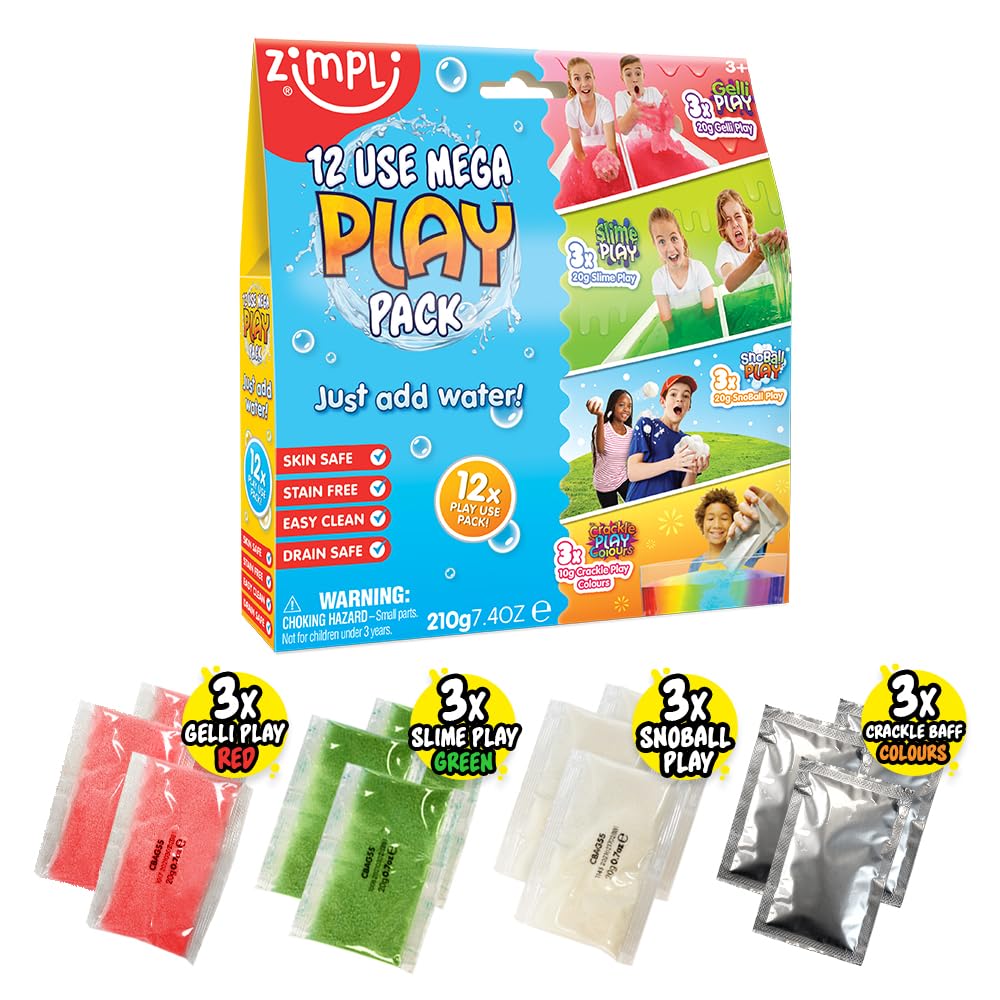Zimpli Kids Mega Play Pack - 12 Use Gelli Slime Snoball Crackle Baff - Children's Sensory DIY Creative Toy Gift - Damaged Box