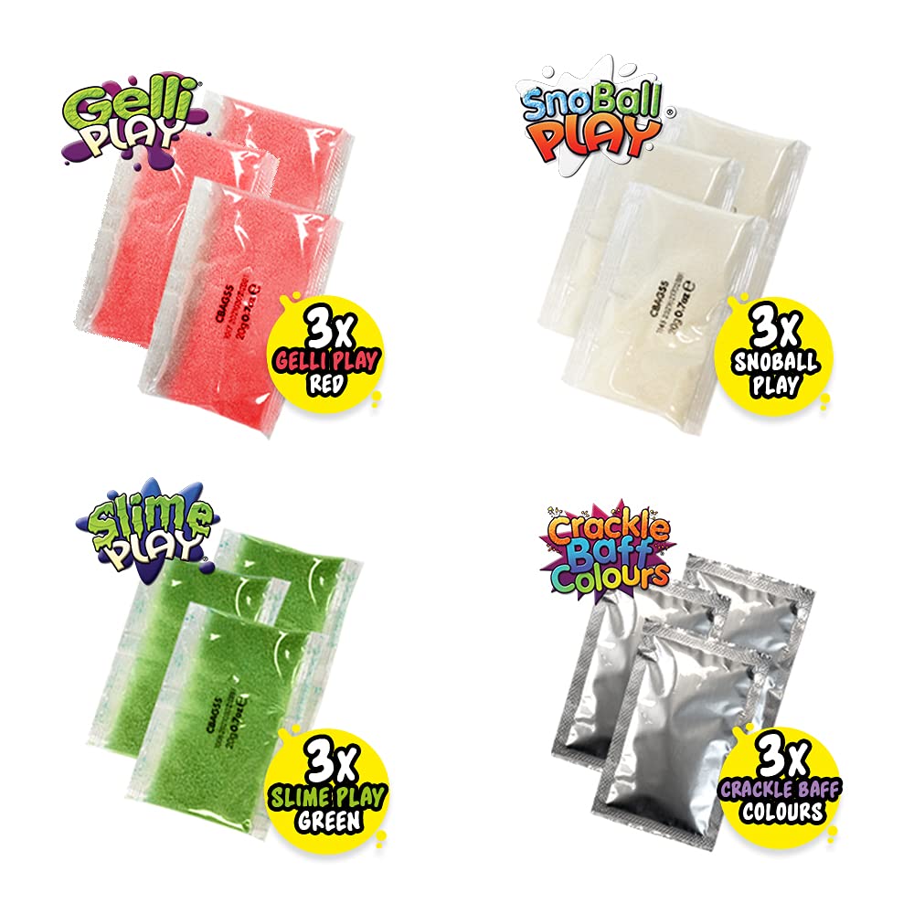 Zimpli Kids Mega Play Pack - 12 Use Gelli Slime Snoball Crackle Baff - Children's Sensory DIY Creative Toy Gift - Damaged Box