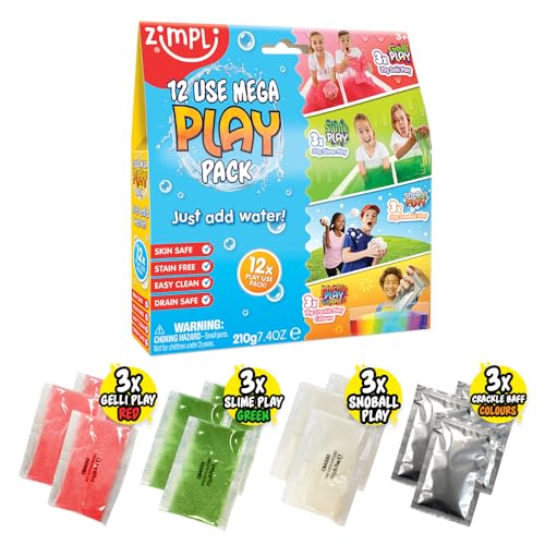 Zimpli Kids Mega Play Pack - 12 Use Gelli Slime Snoball Crackle Baff - Children's Sensory DIY Creative Toy Gift - Damaged Box
