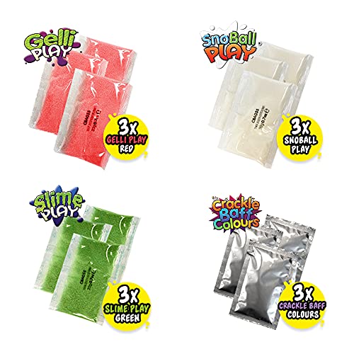 Zimpli Kids Mega Play Pack - 12 Use Gelli Slime Snoball Crackle Baff - Children's Sensory DIY Creative Toy Gift - Damaged Box