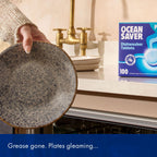 OceanSaver Eco-Friendly Dishwasher Tablets - 100 Pack - Plastic-Free, Non-Toxic, Plant-Based Dishwashing Tabs with Rinse Aid for Tough - Damaged Box
