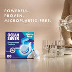 OceanSaver Eco-Friendly Dishwasher Tablets - 100 Pack - Plastic-Free, Non-Toxic, Plant-Based Dishwashing Tabs with Rinse Aid for Tough - Damaged Box