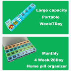 Monthly Pill Box 28 Days Pill Box Organiser by Week,One Month 4 Weeks Pill Cases with Dust-Proof Container to Hold Vitamins,Supplements,Fish Oils for Travel (Multicolour) - Very Good