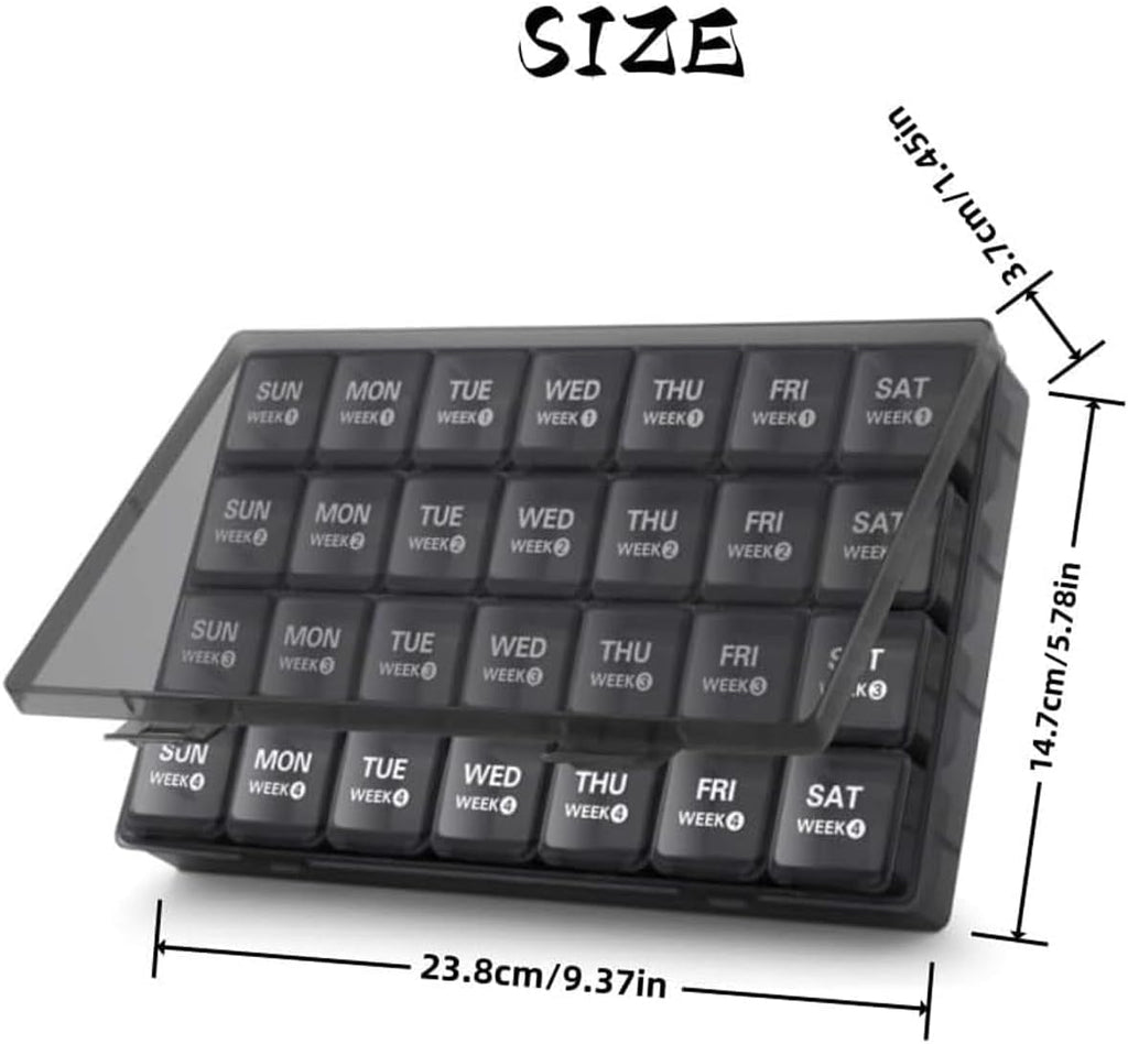 Monthly Pill Box 28 Days Pill Box Organiser by Week,One Month 4 Weeks Pill Cases with Dust-Proof Container to Hold Vitamins,Supplements,Fish Oils for Travel (Multicolour) - Very Good