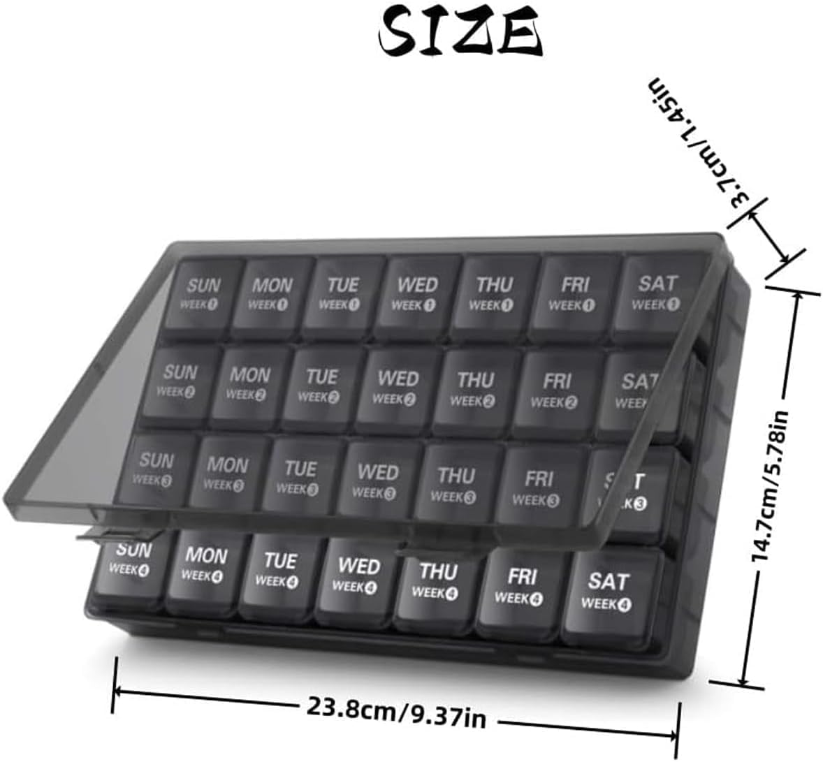 Monthly Pill Box 28 Days Pill Box Organiser by Week,One Month 4 Weeks Pill Cases with Dust-Proof Container to Hold Vitamins,Supplements,Fish Oils for Travel (Multicolour) - Very Good