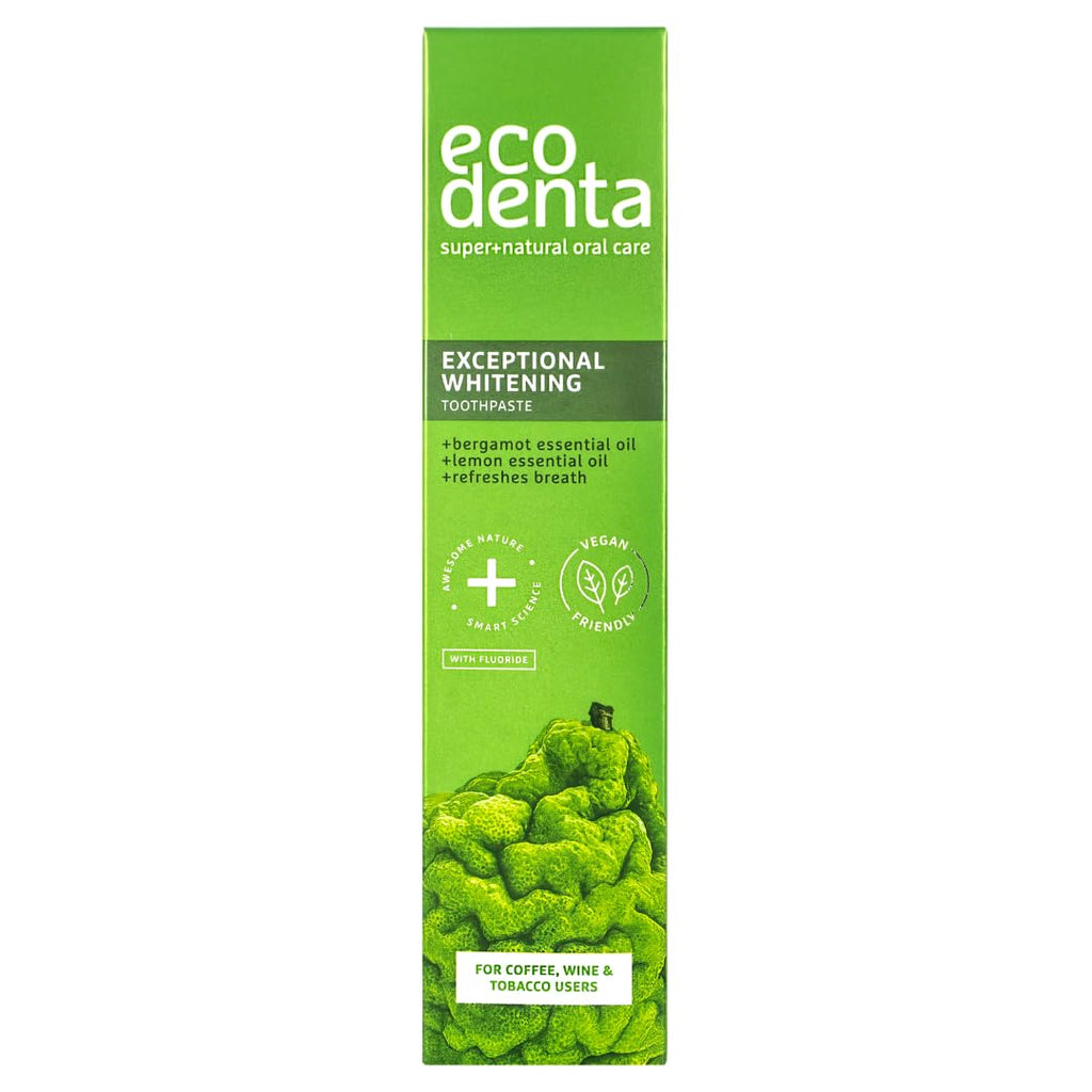 Ecodenta Exceptional Whitening Toothpaste - Bergamot - Plaque Removal - Smokers Coffee Wine - 100ml Tube - Damaged Box - BBE 01/2029
