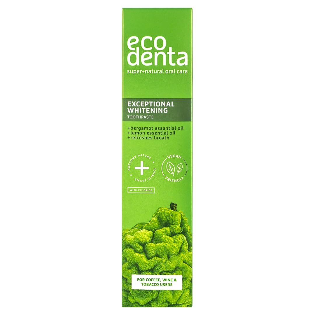 Ecodenta Exceptional Whitening Toothpaste - Bergamot - Plaque Removal - Smokers Coffee Wine - 100ml Tube - Damaged Box - BBE 01/2029