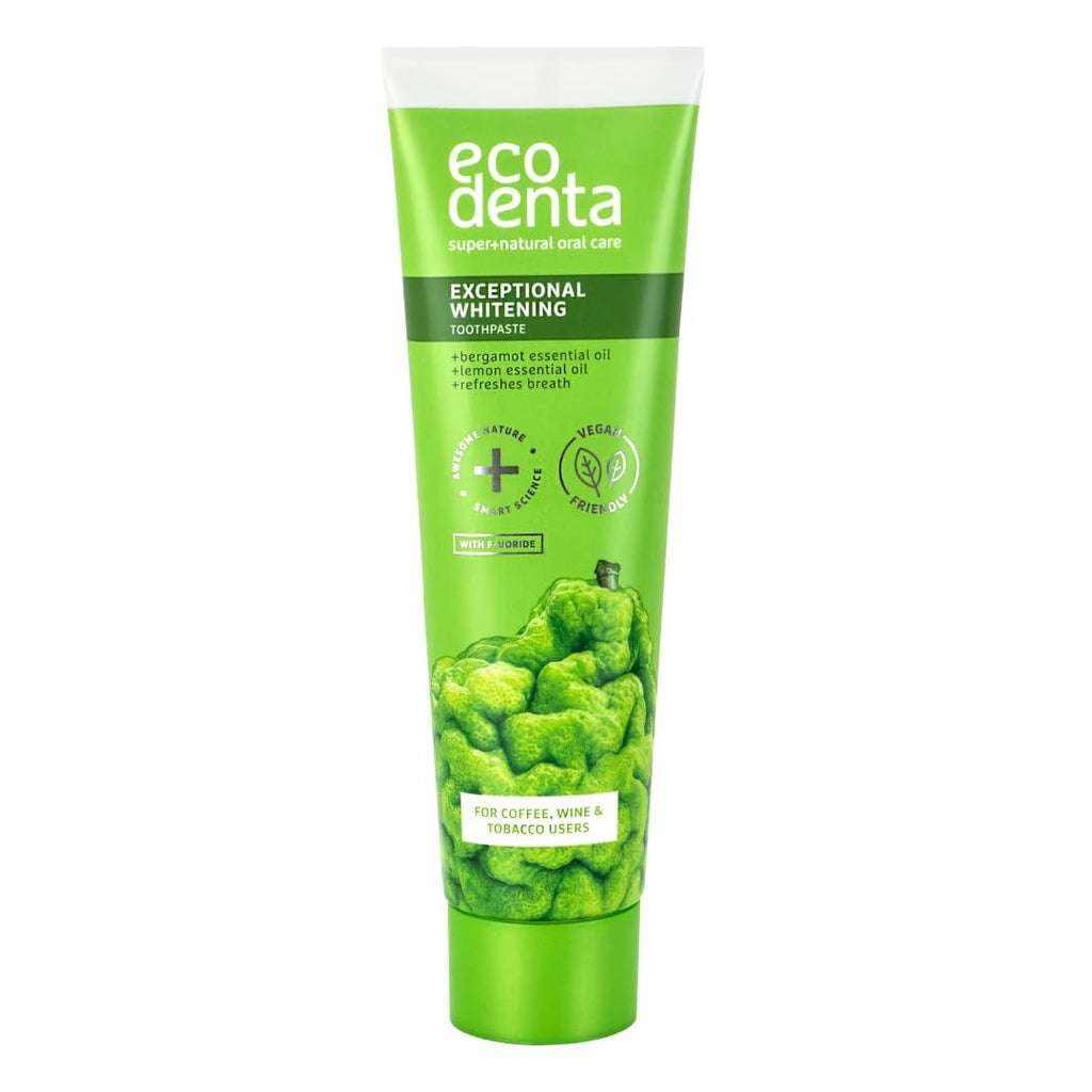 Ecodenta Exceptional Whitening Toothpaste - Bergamot - Plaque Removal - Smokers Coffee Wine - 100ml Tube - Damaged Box - BBE 01/2029