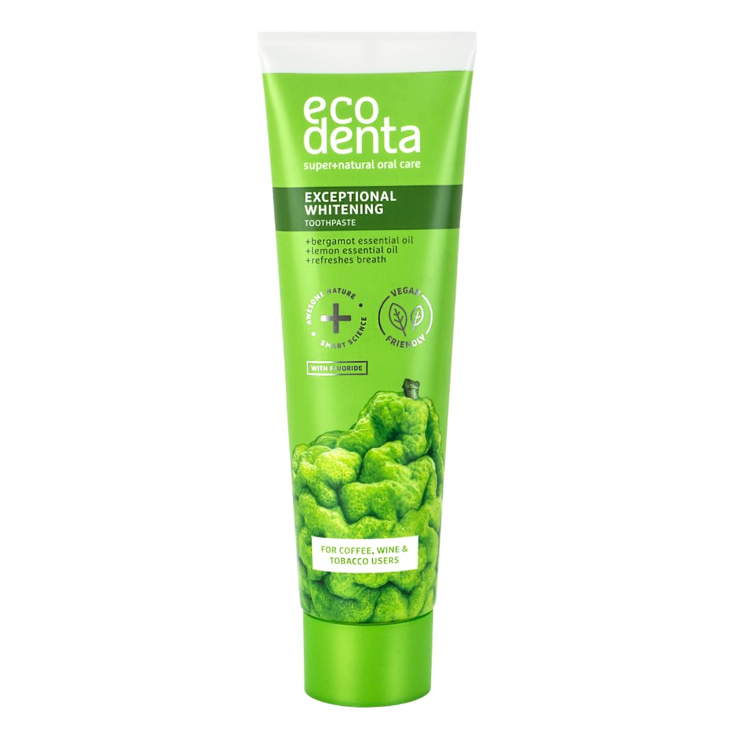 Ecodenta Exceptional Whitening Toothpaste - Bergamot - Plaque Removal - Smokers Coffee Wine - 100ml Tube - Damaged Box - BBE 01/2029