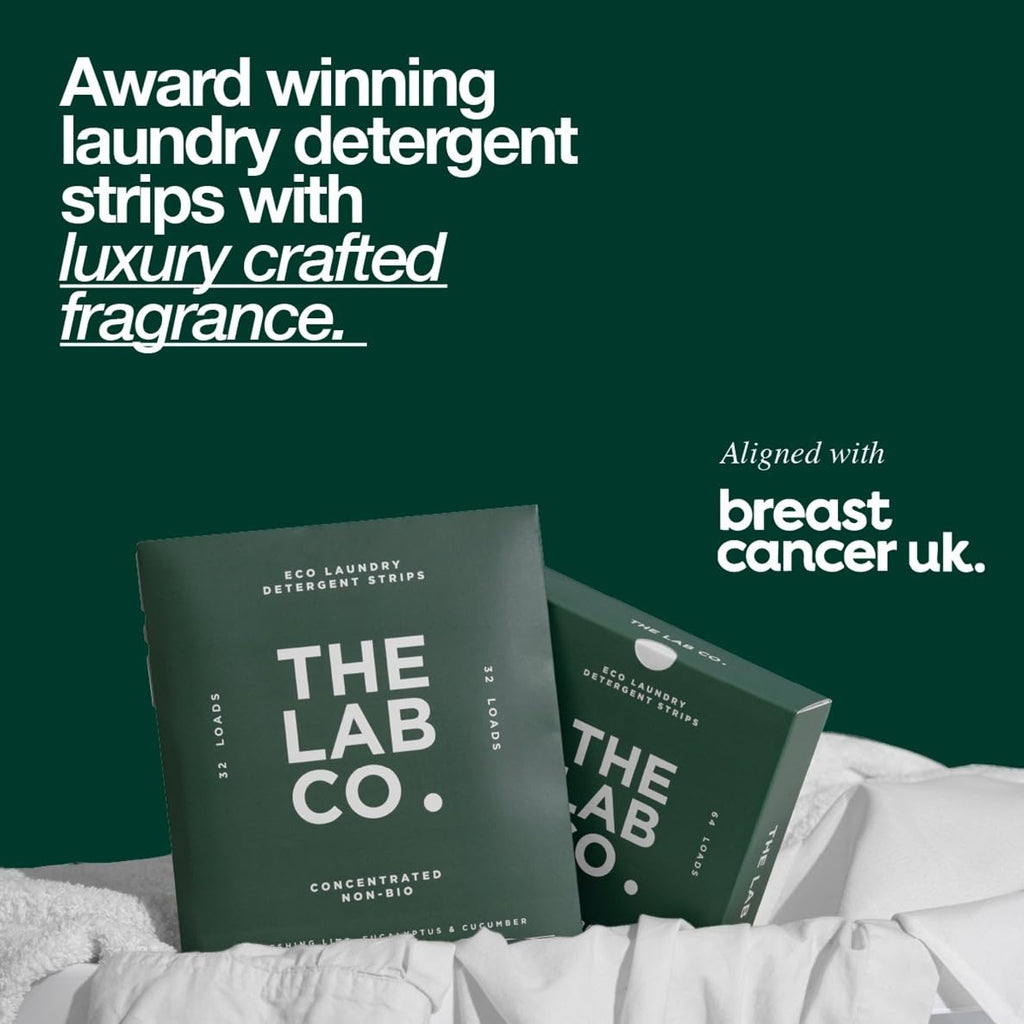 The Lab Co. Laundry Detergent Strips - Eco Ultra-Concentrated Washing Sheets - Non-Bio Sensitive Skin - Lime Eucalyptus Cucumber - 32 Loads - Damaged Box