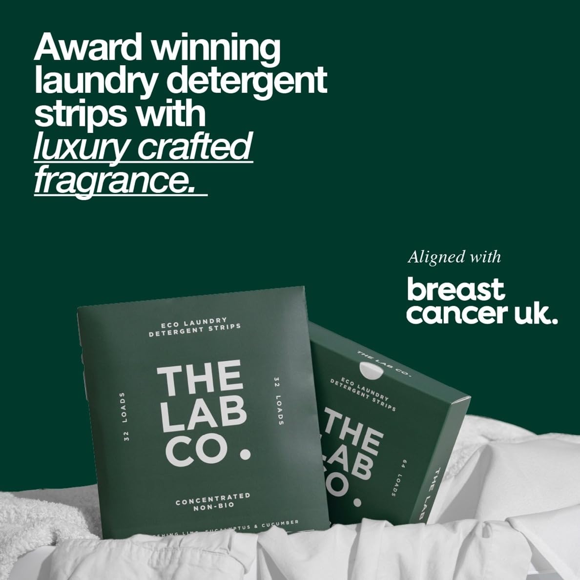 The Lab Co. Laundry Detergent Strips - Eco Ultra-Concentrated Washing Sheets - Non-Bio Sensitive Skin - Lime Eucalyptus Cucumber - 32 Loads - Damaged Box