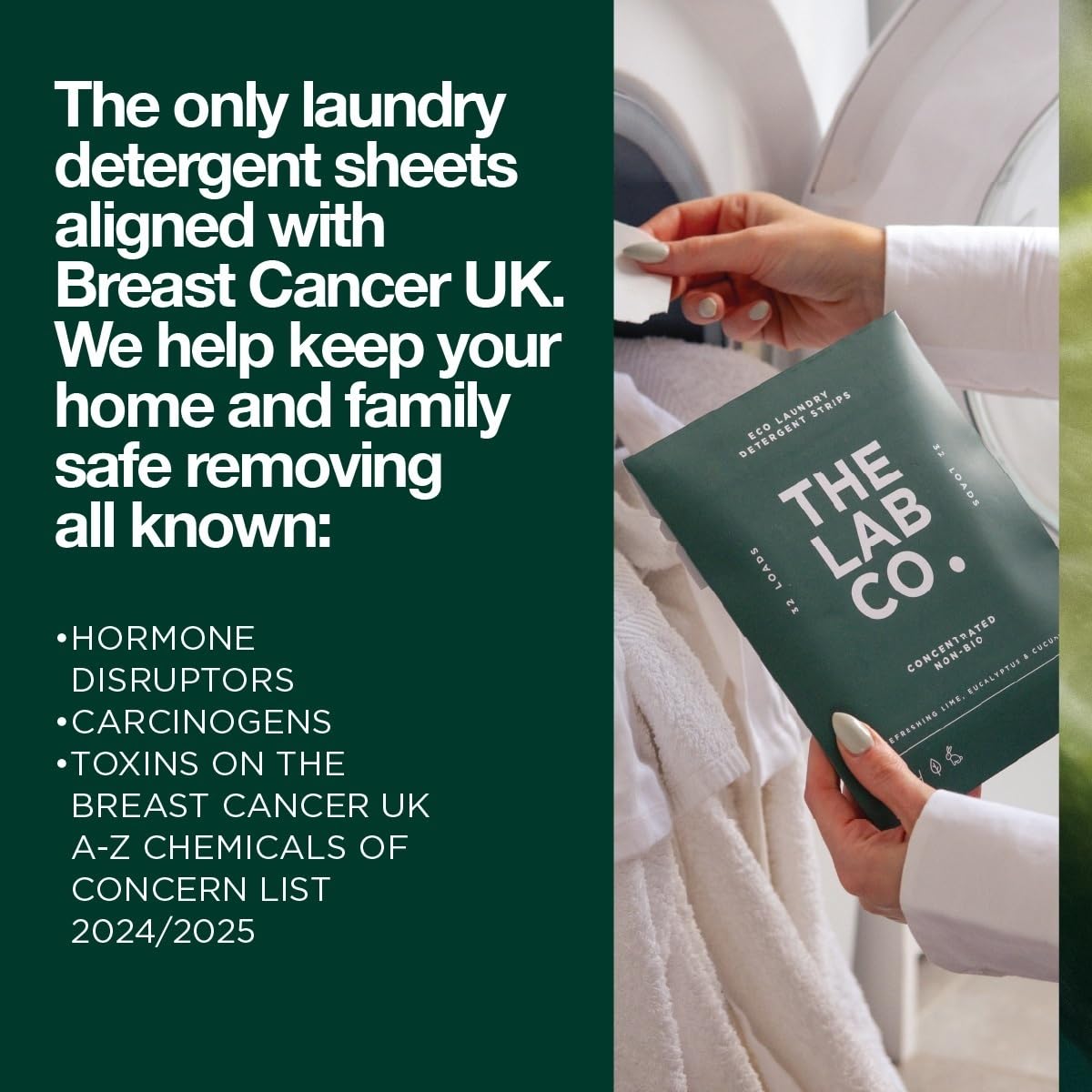 The Lab Co. Laundry Detergent Strips - Eco Ultra-Concentrated Washing Sheets - Non-Bio Sensitive Skin - Lime Eucalyptus Cucumber - 32 Loads - Damaged Box