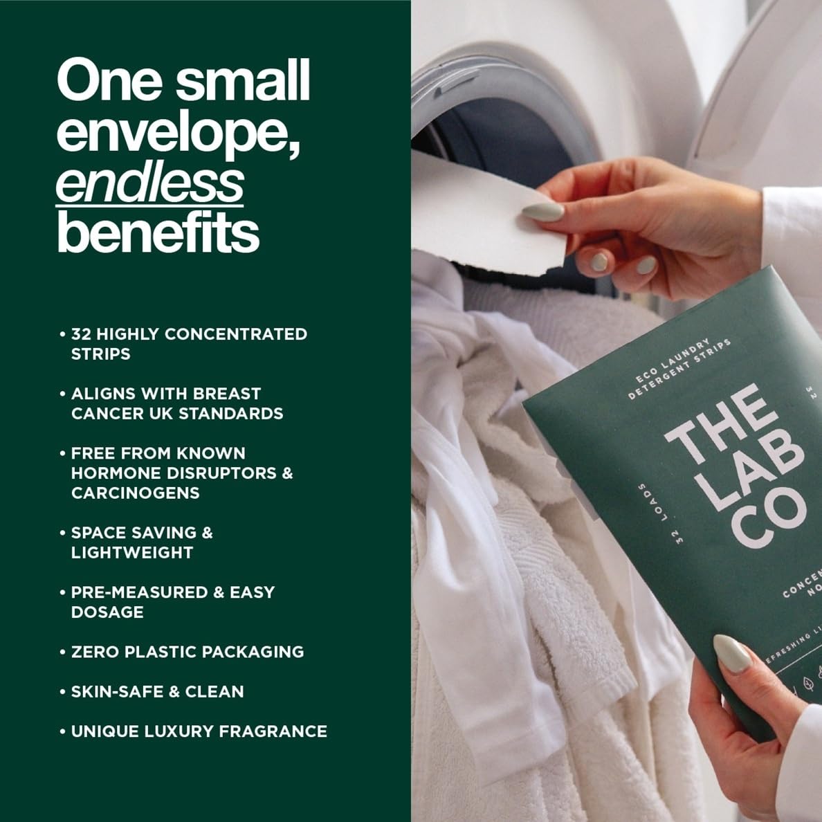 The Lab Co. Laundry Detergent Strips - Eco Ultra-Concentrated Washing Sheets - Non-Bio Sensitive Skin - Lime Eucalyptus Cucumber - 32 Loads - Damaged Box