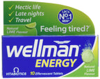 Wellman Energy Lime Effervescent Tablets - 10 Count - Vitamin & Mineral Supplement - New - BBE 06/2027