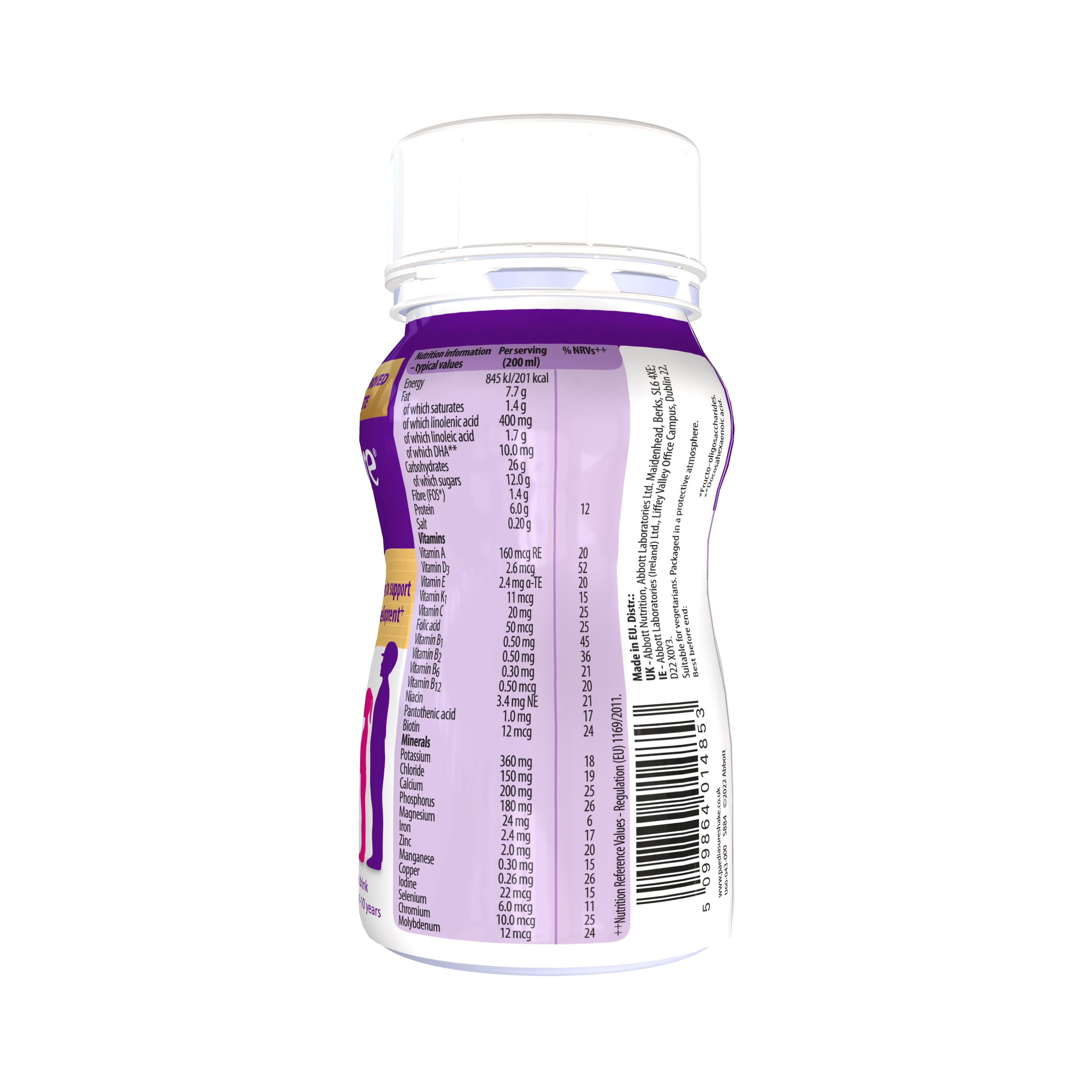 PaediaSure Shake Ready-To-Drink Chocolate 4x200ml - Kids Supplement, 26 Vitamins, Minerals, Iron, Protein, Growth, Immunity - Damaged Box - BBE 01/2027