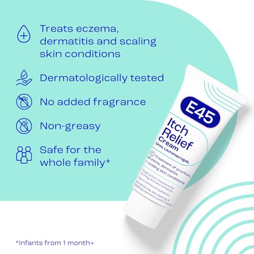 E45 Itch Relief Cream 100g - Anti-Itch Eczema Dermatitis Skin Irritation Treatment - Non-Greasy Soothing Formula - Damaged Box - BBE 06/2027