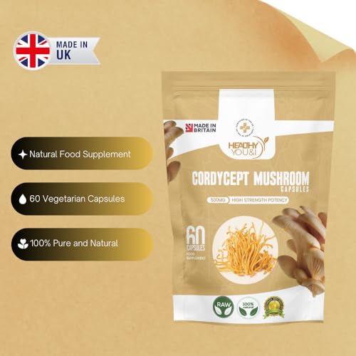 Cordyceps Mushroom Capsules - Performance Energy & Immune Support Supplement - Vegan, Non-GMO, 60 Capsules - New