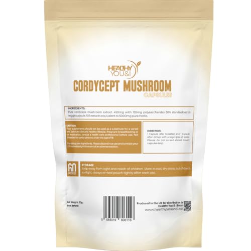 Cordyceps Mushroom Capsules - Performance Energy & Immune Support Supplement - Vegan, Non-GMO, 60 Capsules - New