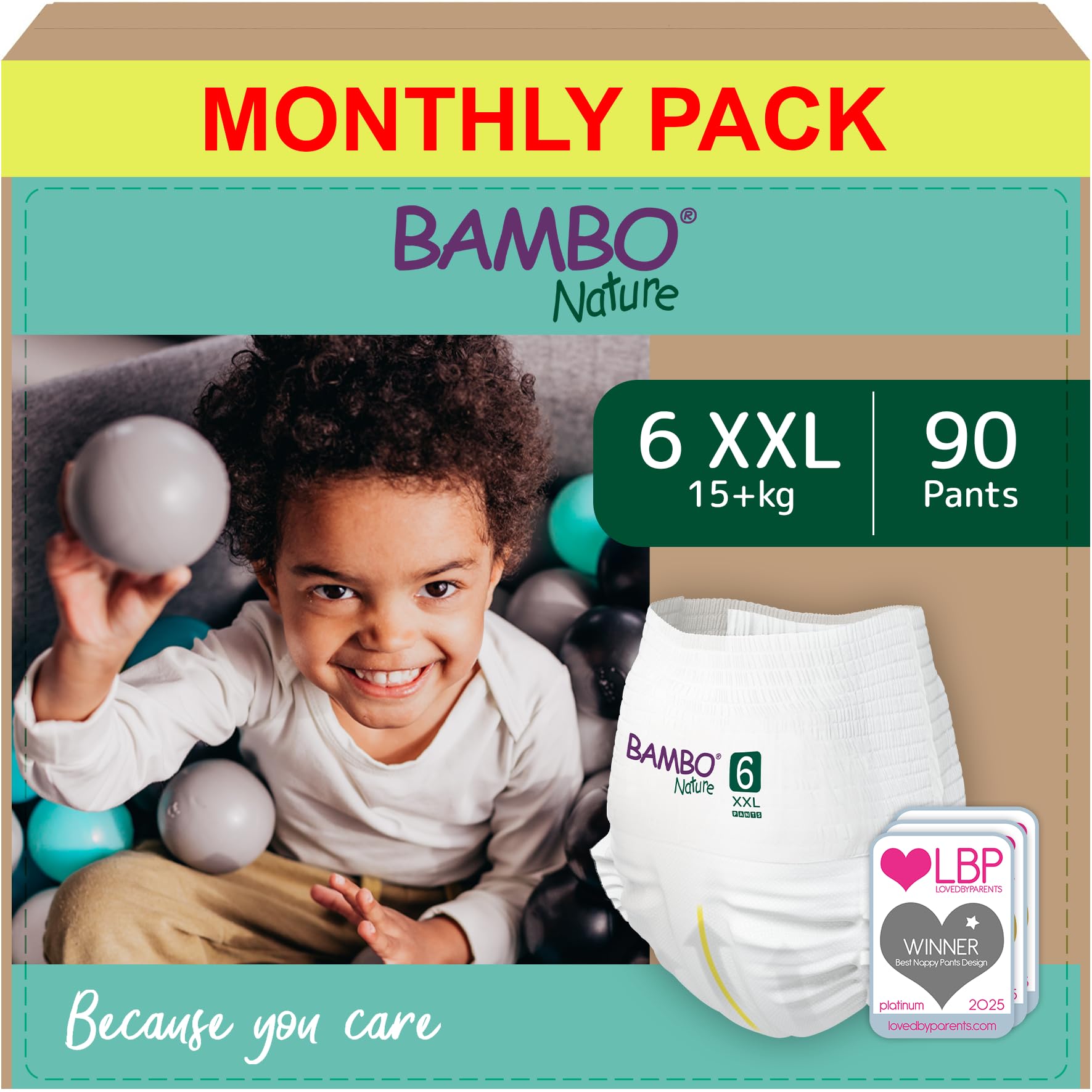 Bambo Nature Premium Training Pants, Size 6 (15+kg), XXL, 90PK, Pull Ups, Eco-Labelled Potty Training Nappy Pants, Secure, Comfortable, Discreet for Active Day and Comfy Night's Sleep - Damaged Box