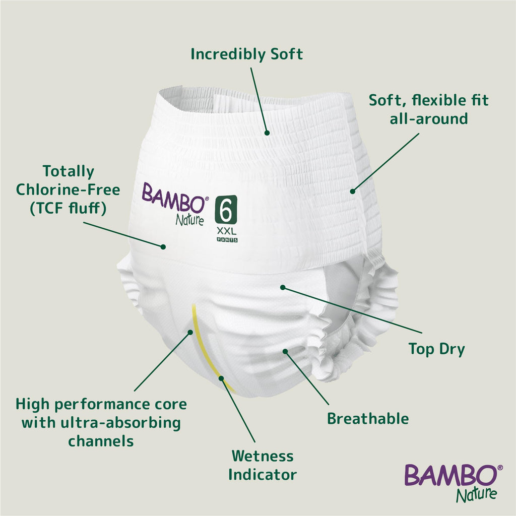 Bambo Nature Premium Training Pants, Size 6 (15+kg), XXL, 90PK, Pull Ups, Eco-Labelled Potty Training Nappy Pants, Secure, Comfortable, Discreet for Active Day and Comfy Night's Sleep - Damaged Box