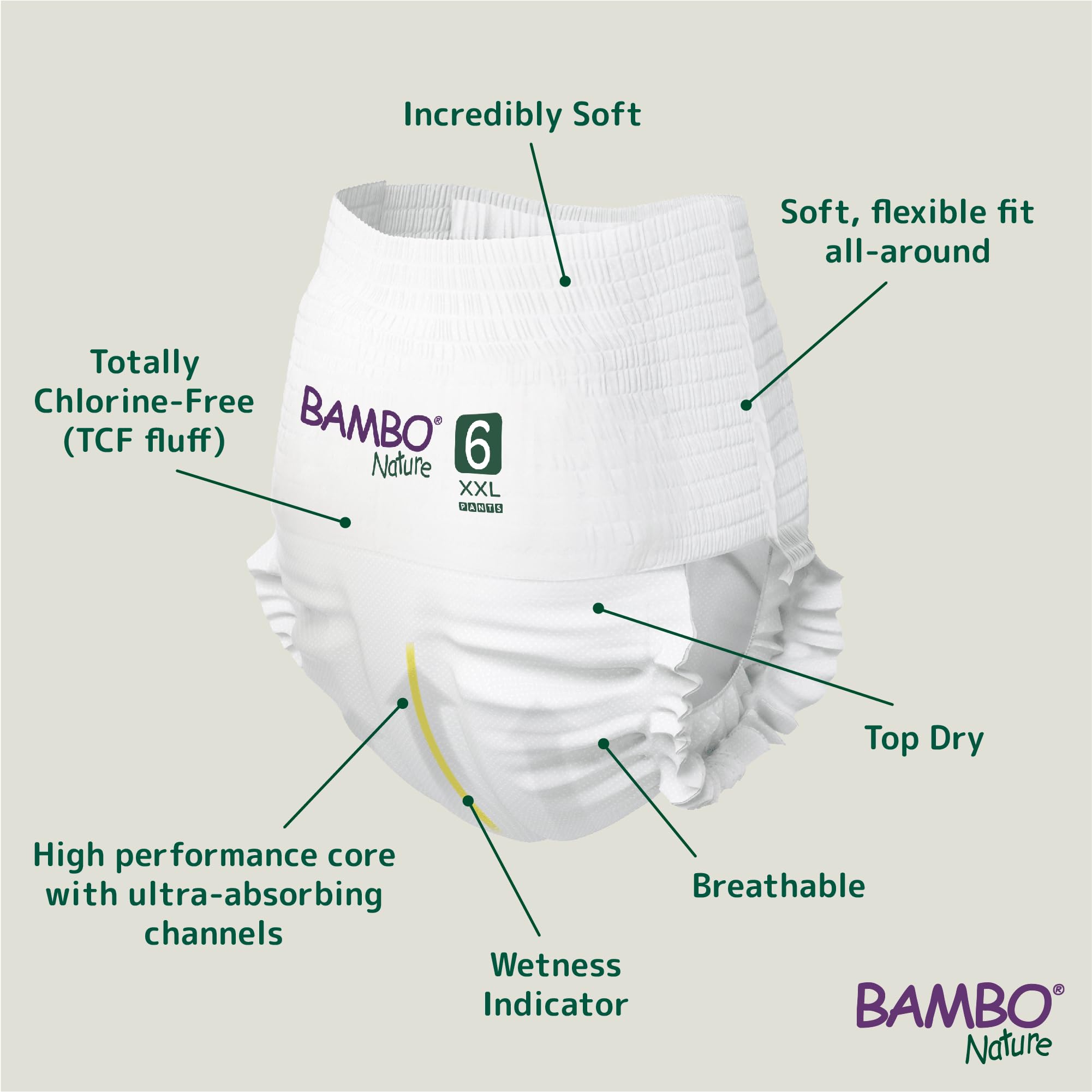 Bambo Nature Premium Training Pants, Size 6 (15+kg), XXL, 90PK, Pull Ups, Eco-Labelled Potty Training Nappy Pants, Secure, Comfortable, Discreet for Active Day and Comfy Night's Sleep - Damaged Box