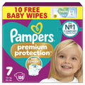 Pampers Premium Protection Nappies Size 7 - 128 Pack - 15kg+ Monthly - Harmonie Aqua Baby Wipes 10 Count - Damaged Box