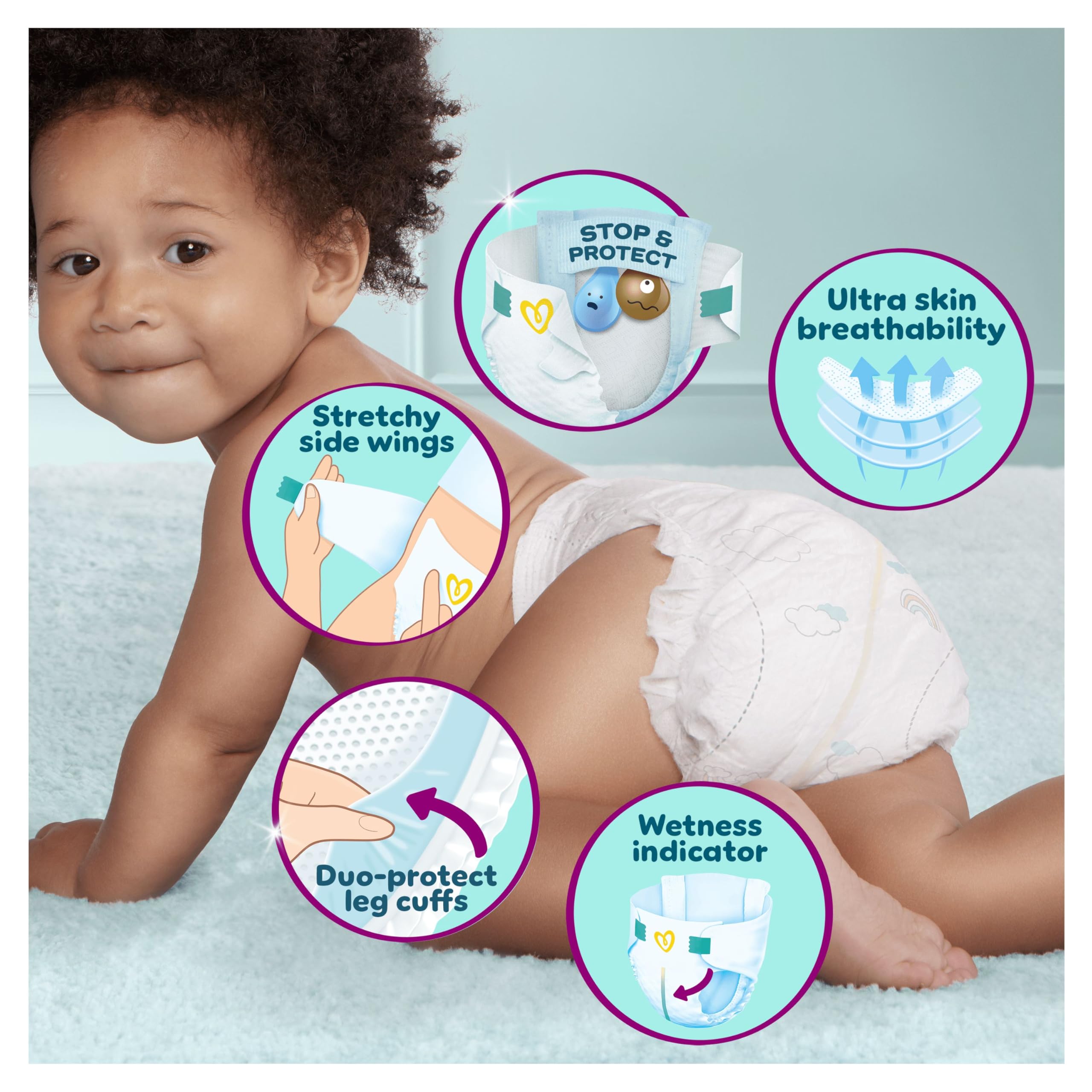 Pampers Premium Protection Nappies Size 7 - 128 Pack - 15kg+ Monthly - Harmonie Aqua Baby Wipes 10 Count - Damaged Box