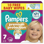 Pampers Premium Protection Nappies Size 7 - 128 Pack - 15kg+ Monthly - Harmonie Aqua Baby Wipes 10 Count - Damaged Box